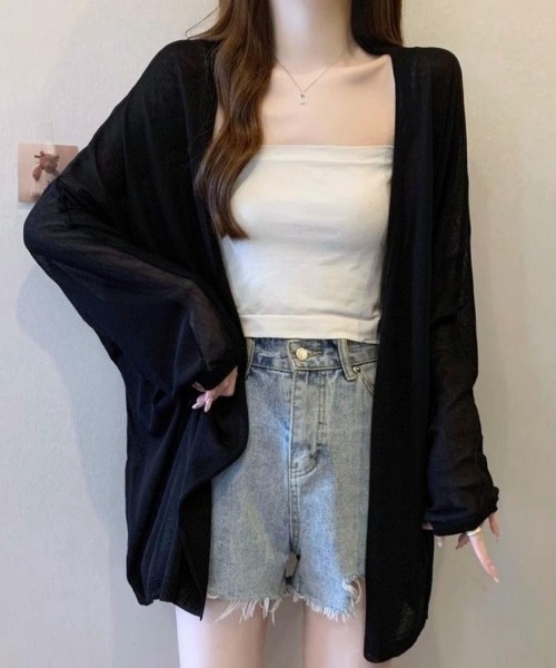 maison de LATIR（メゾンドラティール）の「羽織るだけで、抜け感を演出する夏服シアーUVカットカーデ（カーディガン/ボレロ・レディース・ホワイト/ベージュ/ブラック・FREE）」の7枚目の写真
