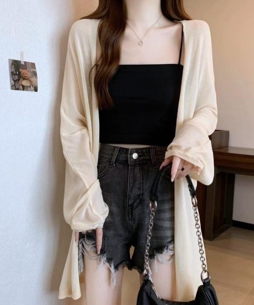 maison de LATIR（メゾンドラティール）の「羽織るだけで、抜け感を演出する夏服シアーUVカットカーデ（カーディガン/ボレロ・レディース・ホワイト/ベージュ/ブラック・FREE）」の9枚目の写真