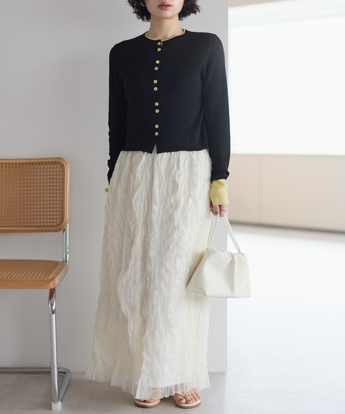 r.（アールドット）の「チュール　ウェーブワッシャースカート（スカート・レディース・チャコールグレー/ブラック/アイボリー・FREE）」の10枚目の写真