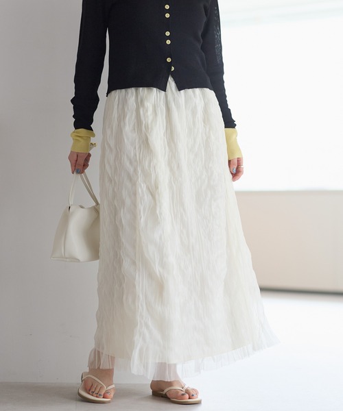 r.（アールドット）の「チュール　ウェーブワッシャースカート（スカート・レディース・チャコールグレー/ブラック/アイボリー・FREE）」の5枚目の写真