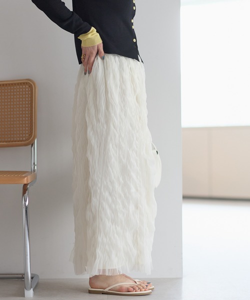 r.（アールドット）の「チュール　ウェーブワッシャースカート（スカート・レディース・チャコールグレー/ブラック/アイボリー・FREE）」の6枚目の写真