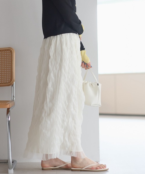 r.（アールドット）の「チュール　ウェーブワッシャースカート（スカート・レディース・チャコールグレー/ブラック/アイボリー・FREE）」の7枚目の写真