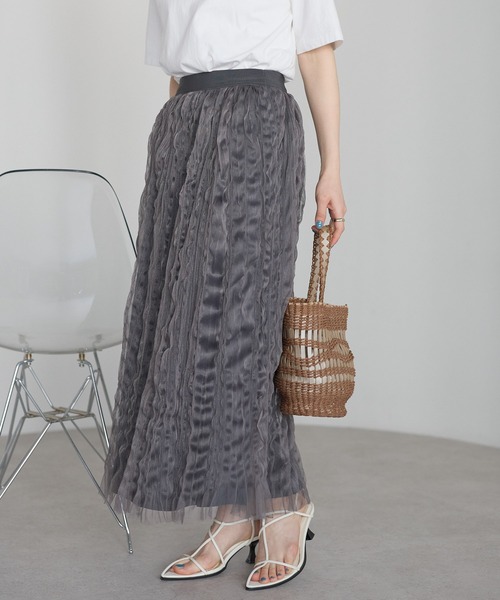 r.（アールドット）の「チュール　ウェーブワッシャースカート（スカート・レディース・チャコールグレー/ブラック/アイボリー・FREE）」の22枚目の写真