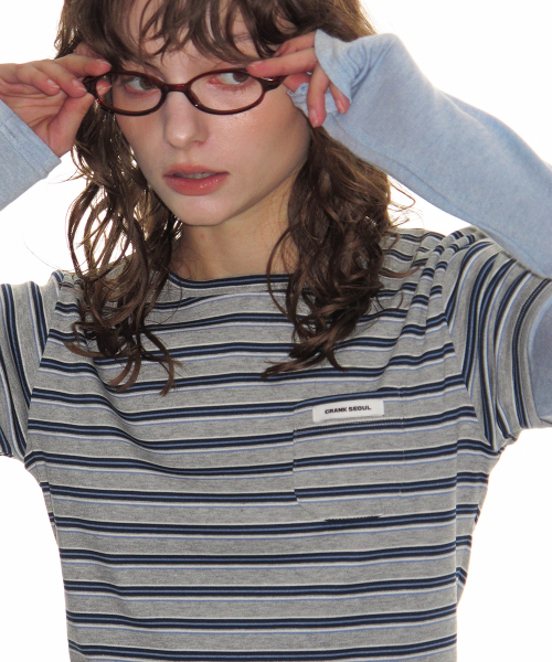 CRANK(クランク)の「ストライプポケットTシャツ_グレー(Tシャツ/カットソー・レディース・その他・FREE)」の4枚目の写真
