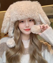 LunaBelle（ルナベル）の「ふわもこロップイヤーうさぎ帽子（ニットキャップ/ビーニー）」