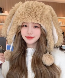 LunaBelle（ルナベル）の「ふわもこロップイヤーうさぎ帽子（ニットキャップ/ビーニー）」