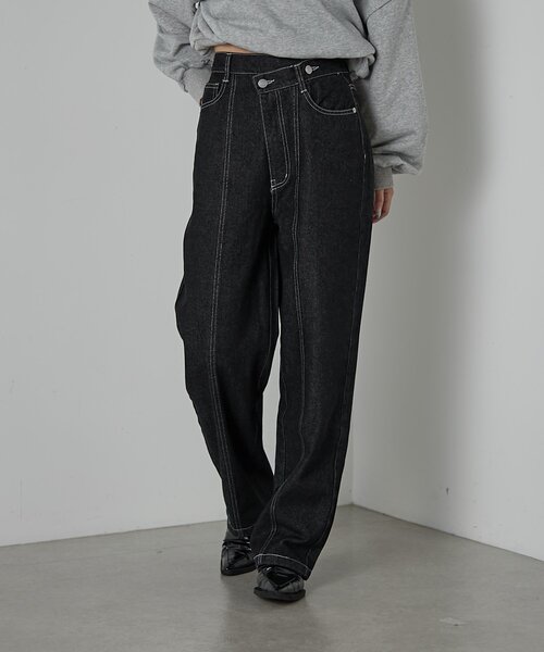 goocy（グーシー）の「【セットアップ対応】デニムアシメパンツ（デニムパンツ・レディース・ブラック/ネイビー・FREE）」の3枚目の写真