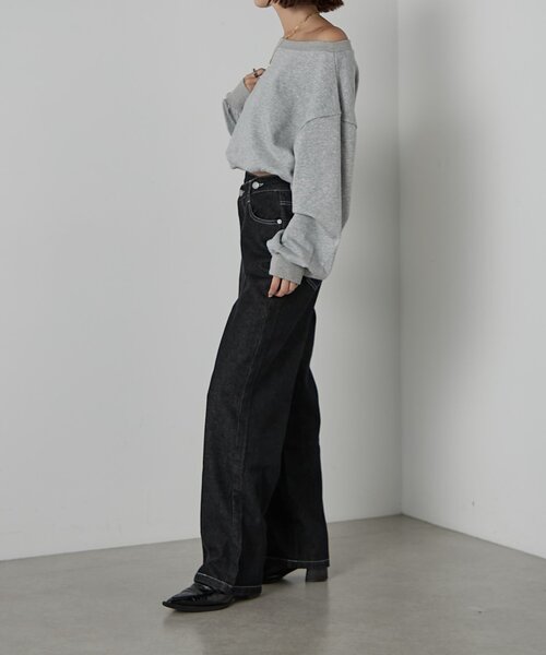 goocy（グーシー）の「【セットアップ対応】デニムアシメパンツ（デニムパンツ・レディース・ブラック/ネイビー・FREE）」の4枚目の写真