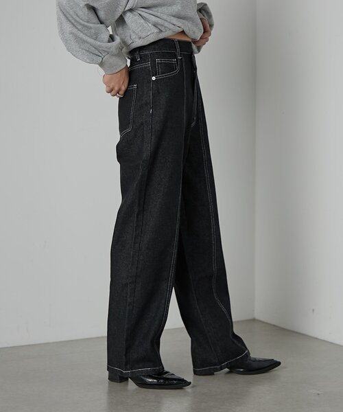 goocy（グーシー）の「【セットアップ対応】デニムアシメパンツ（デニムパンツ・レディース・ブラック/ネイビー・FREE）」の7枚目の写真