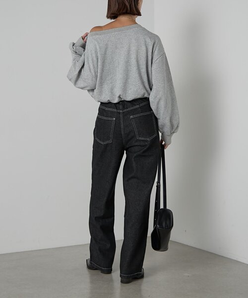 goocy（グーシー）の「【セットアップ対応】デニムアシメパンツ（デニムパンツ・レディース・ブラック/ネイビー・FREE）」の8枚目の写真