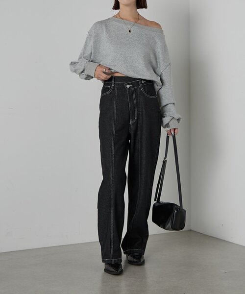 goocy（グーシー）の「【セットアップ対応】デニムアシメパンツ（デニムパンツ・レディース・ブラック/ネイビー・FREE）」の9枚目の写真