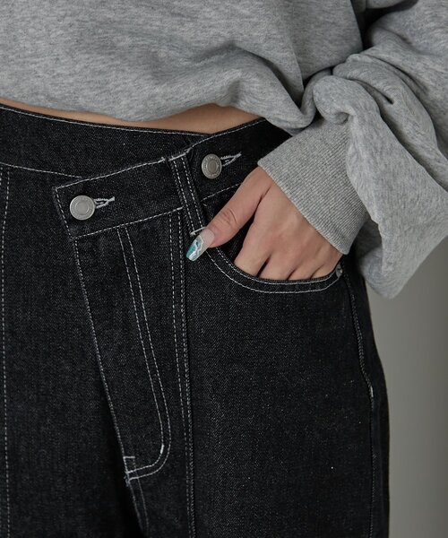 goocy（グーシー）の「【セットアップ対応】デニムアシメパンツ（デニムパンツ・レディース・ブラック/ネイビー・FREE）」の15枚目の写真