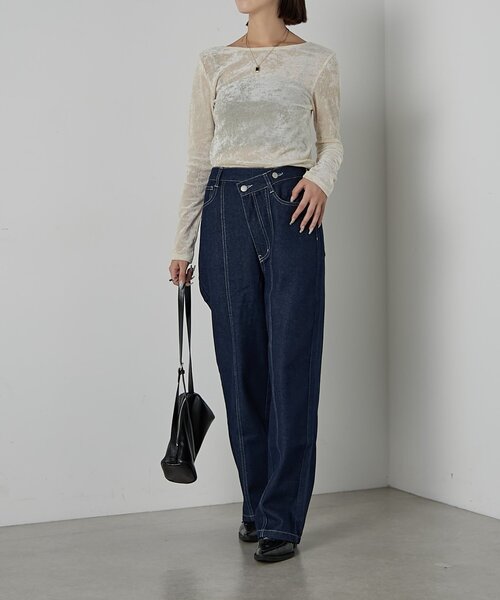 goocy（グーシー）の「【セットアップ対応】デニムアシメパンツ（デニムパンツ・レディース・ブラック/ネイビー・FREE）」の18枚目の写真