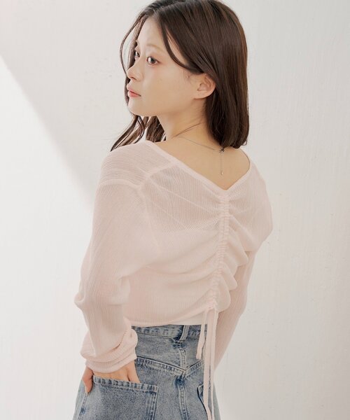 Chico（チコ）の「バックドロストシアーカーディガン（カーディガン/ボレロ・レディース・ホワイト/ピンク/ブラック・FREE）」の3枚目の写真