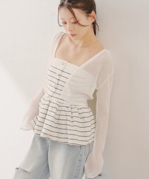 Chico（チコ）の「バックドロストシアーカーディガン（カーディガン/ボレロ・レディース・ホワイト/ピンク/ブラック・FREE）」の12枚目の写真