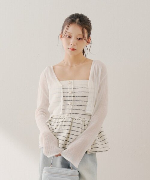 Chico（チコ）の「バックドロストシアーカーディガン（カーディガン/ボレロ・レディース・ホワイト/ピンク/ブラック・FREE）」の13枚目の写真