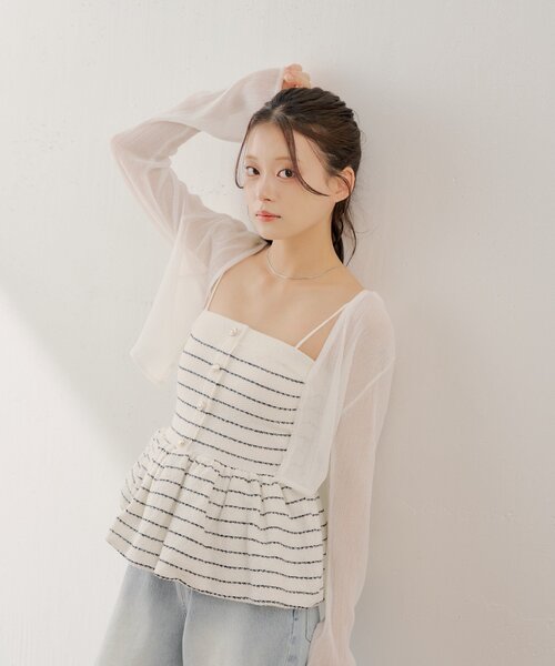 Chico（チコ）の「バックドロストシアーカーディガン（カーディガン/ボレロ・レディース・ホワイト/ピンク/ブラック・FREE）」の16枚目の写真