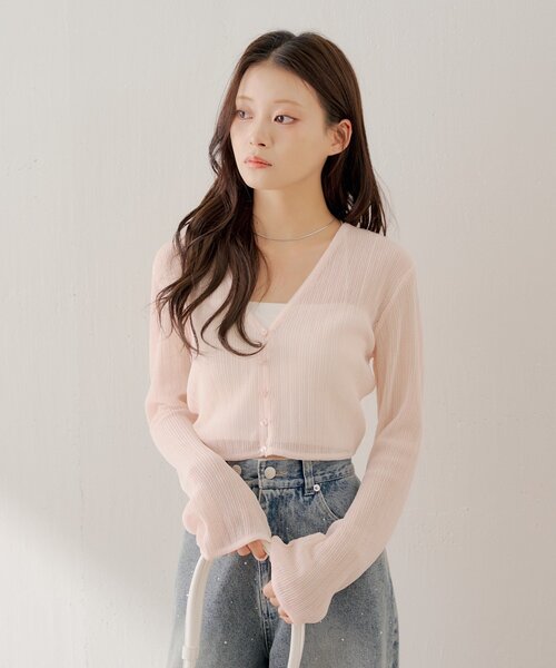 Chico（チコ）の「バックドロストシアーカーディガン（カーディガン/ボレロ・レディース・ホワイト/ピンク/ブラック・FREE）」の4枚目の写真