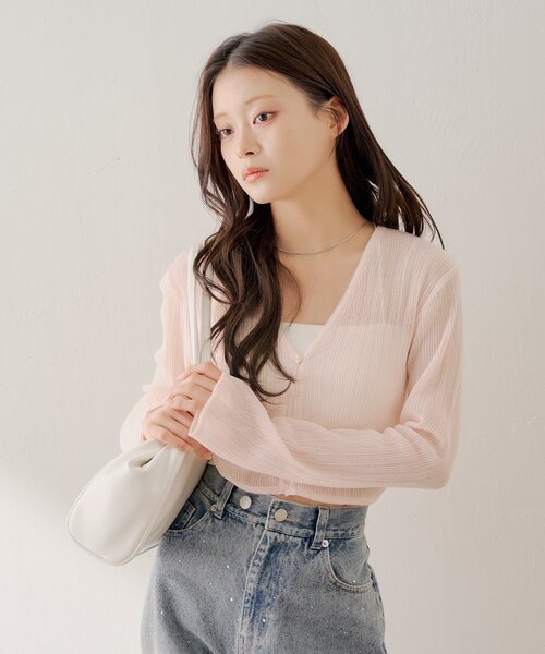 Chico（チコ）の「バックドロストシアーカーディガン（カーディガン/ボレロ・レディース・ホワイト/ピンク/ブラック・FREE）」の6枚目の写真