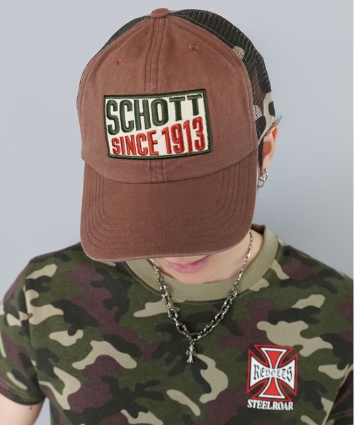 schott（ショット）の「【SCHOTT/ショット】1913ロゴワッペンメッシュキャップ/トラッカーキャップ（キャップ・メンズ・ブラック/ブラウン・ONESIZE）」の10枚目の写真
