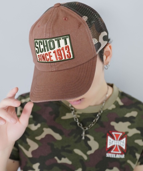 schott（ショット）の「【SCHOTT/ショット】1913ロゴワッペンメッシュキャップ/トラッカーキャップ（キャップ・メンズ・ブラック/ブラウン・ONESIZE）」の11枚目の写真