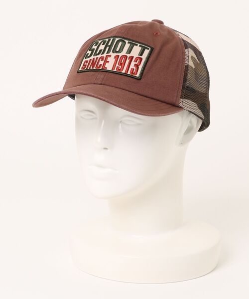 schott（ショット）の「【SCHOTT/ショット】1913ロゴワッペンメッシュキャップ/トラッカーキャップ（キャップ・メンズ・ブラック/ブラウン・ONESIZE）」の17枚目の写真