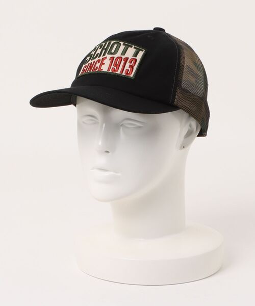 schott（ショット）の「【SCHOTT/ショット】1913ロゴワッペンメッシュキャップ/トラッカーキャップ（キャップ・メンズ・ブラック/ブラウン・ONESIZE）」の18枚目の写真
