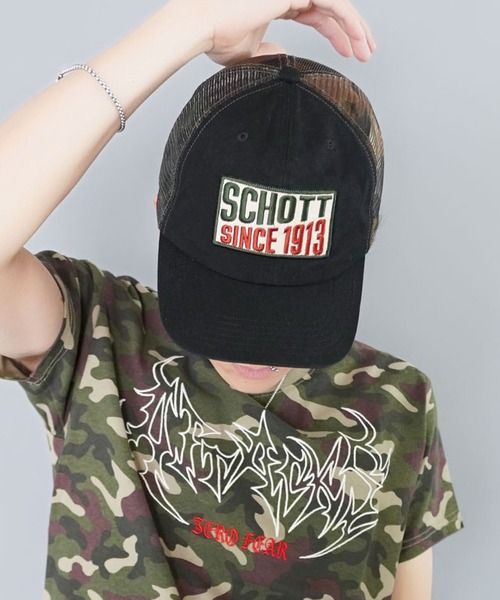 schott（ショット）の「【SCHOTT/ショット】1913ロゴワッペンメッシュキャップ/トラッカーキャップ（キャップ・メンズ・ブラック/ブラウン・ONESIZE）」の5枚目の写真