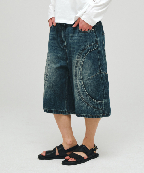 ECORR(エコル)の「ラウンドトリミングデニムハーフパンツ_ブルー(その他パンツ・メンズ・その他・1(M)/2(L)/3(XL))」の1枚目の写真