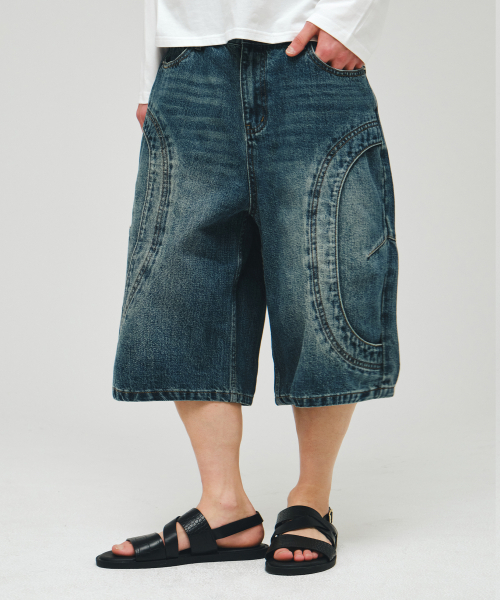 ECORR(エコル)の「ラウンドトリミングデニムハーフパンツ_ブルー(その他パンツ・メンズ・その他・1(M)/2(L)/3(XL))」の2枚目の写真