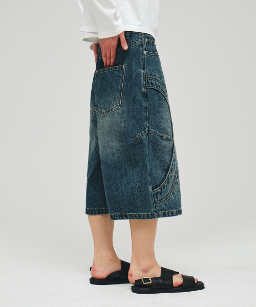 ECORR(エコル)の「ラウンドトリミングデニムハーフパンツ_ブルー(その他パンツ・メンズ・その他・1(M)/2(L)/3(XL))」の3枚目の写真