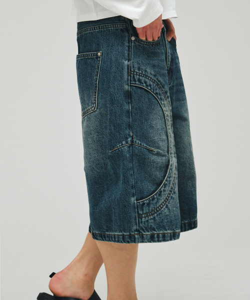 ECORR(エコル)の「ラウンドトリミングデニムハーフパンツ_ブルー(その他パンツ・メンズ・その他・1(M)/2(L)/3(XL))」の5枚目の写真