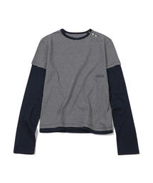MAINBOOTH（メインブース）の「Layered Border T-shirt(NAVY)（Tシャツ/カットソー）」