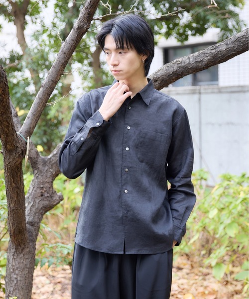 kuros'（クロス）の「【kuros'オリジナル】レギュラーカラーリネン長袖シャツ リネン100％ ユニセックス 日本製（シャツ/ブラウス・レディース・ホワイト/ブラック・SMALL/MEDIUM/LARGE/X-LARGE）」の9枚目の写真
