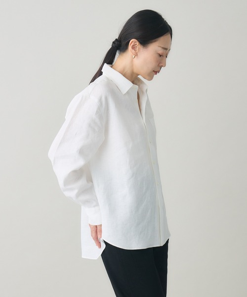 kuros'（クロス）の「【kuros'オリジナル】レギュラーカラーリネン長袖シャツ リネン100％ ユニセックス 日本製（シャツ/ブラウス・レディース・ホワイト/ブラック・SMALL/MEDIUM/LARGE/X-LARGE）」の14枚目の写真