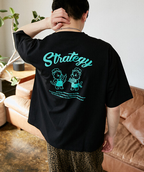 【SOLD】PUBLUX猫プリントTシャツ黒 PUBLUX/パブリュクス ＜機能性素材＞STRATEGY キャット プリント T