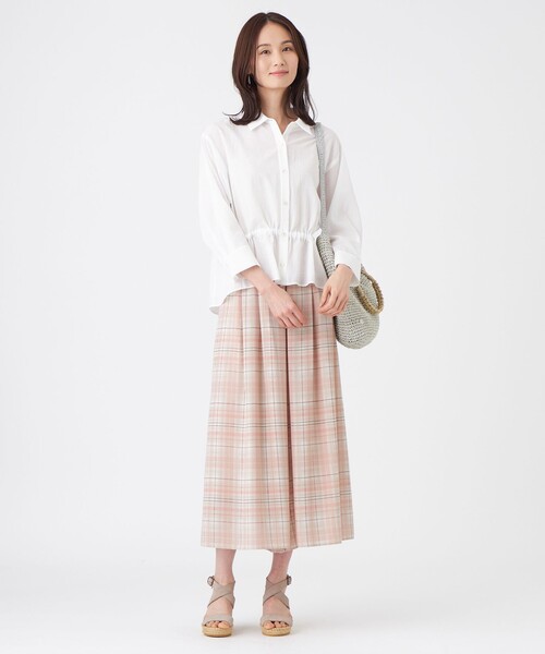 TRANS WORK(トランスワーク)の「【L】【ウォッシャブル】シアーチェックプリントパンツ(その他パンツ・レディース・ベージュ/ネイビー・46/44)」の5枚目の写真