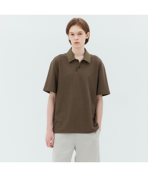 MINDBRIDGE(マインドブリッジ)の「ウーブンカラー配色Tシャツ - 2カラー MYTS3105(ポロシャツ・メンズ・カーキ/チャコール・100/110/95/105)」の2枚目の写真
