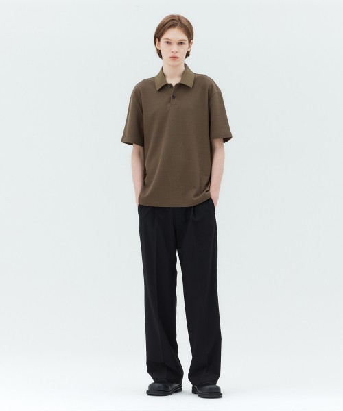 MINDBRIDGE(マインドブリッジ)の「ウーブンカラー配色Tシャツ - 2カラー MYTS3105(ポロシャツ・メンズ・カーキ/チャコール・100/110/95/105)」の3枚目の写真