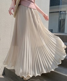 【裏地付き】Aライン フリルプリーツチュールロングスカート