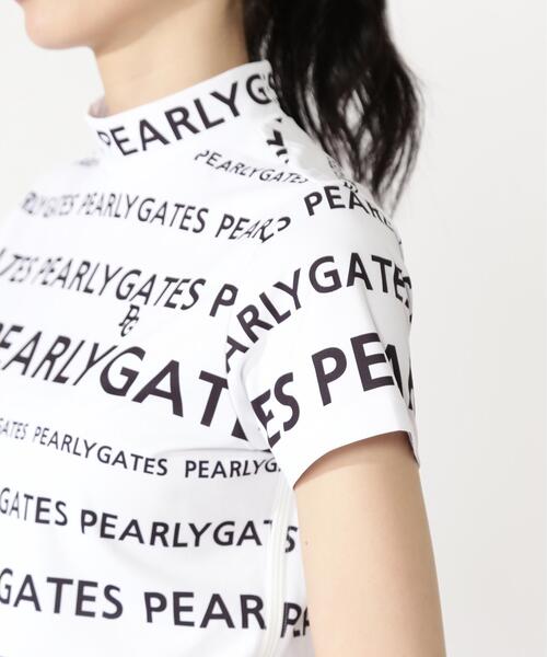 PEARLY GATES(パーリーゲイツ)の「【PEARLY GATES】ランダムロゴボーダー柄 スムース風ミニカノコ(Tシャツ/カットソー・レディース・ホワイト系その他・MEDIUM/LARGE/SMALL)」の3枚目の写真