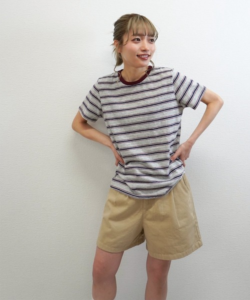 gossara(ゴサラ)の「【ラフに着映える】マルチボーダーTシャツ(Tシャツ/カットソー・レディース・グレー/アイボリー・FREE)」の7枚目の写真
