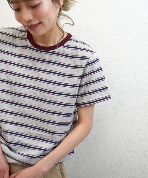 gossara(ゴサラ)の「【ラフに着映える】マルチボーダーTシャツ(Tシャツ/カットソー・レディース・グレー/アイボリー・FREE)」の8枚目の写真