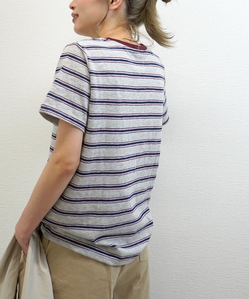 gossara(ゴサラ)の「【ラフに着映える】マルチボーダーTシャツ(Tシャツ/カットソー・レディース・グレー/アイボリー・FREE)」の11枚目の写真