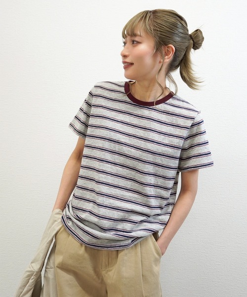 gossara(ゴサラ)の「【ラフに着映える】マルチボーダーTシャツ(Tシャツ/カットソー・レディース・グレー/アイボリー・FREE)」の13枚目の写真