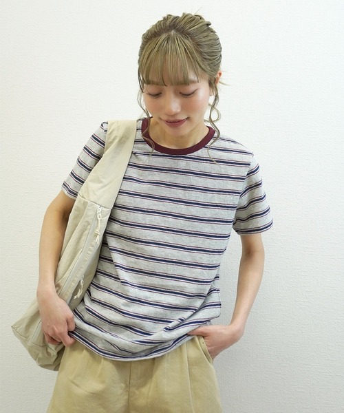 gossara(ゴサラ)の「【ラフに着映える】マルチボーダーTシャツ(Tシャツ/カットソー・レディース・グレー/アイボリー・FREE)」の12枚目の写真