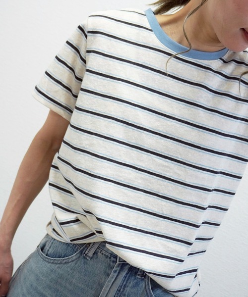 gossara(ゴサラ)の「【ラフに着映える】マルチボーダーTシャツ(Tシャツ/カットソー・レディース・グレー/アイボリー・FREE)」の15枚目の写真