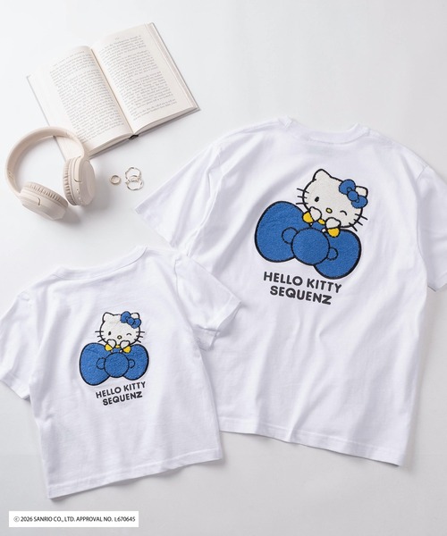 sanrio(サンリオ)の「【72】【Sanrio/サンリオ】Y2Kスタイル/ハローキティ サガラハート刺繍 ラインストーン バックデザイン クルーネックTシャツ/ピチT/チビT/ユニセックス(Tシャツ/カットソー・レディース・ブルー/ブラック/ピンク/ホワイト/ホワイト系その他/ブラック系その他・L/M/S)」の1枚目の写真