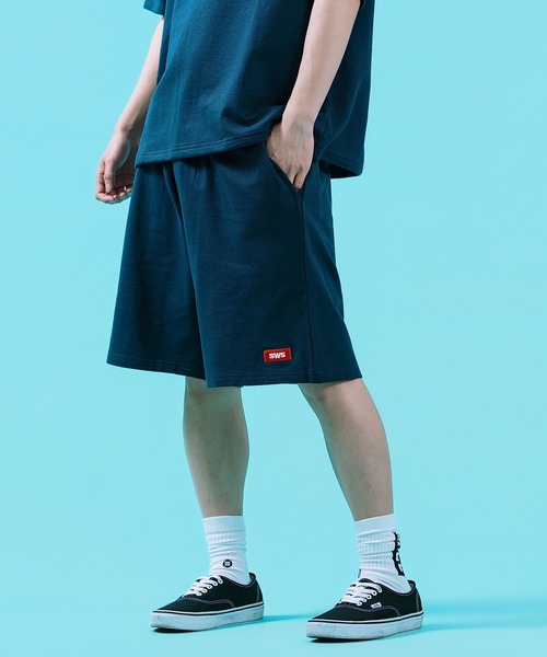 SIDEWAY STANCE(サイドウェイスタンス)の「【SIDEWAY STANCE】 ボックスロゴ 刺しゅう 裏毛 ライトスウェット ショートパンツ(スウェットパンツ・メンズ・ネイビー/杢グレー/ブラック・SMALL/X-LARGE/LARGE/MEDIUM)」の1枚目の写真