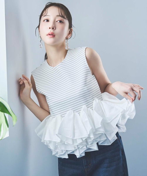 NOELA(ノエラ)の「2WAYノースリペプラムカットソー(Tシャツ/カットソー・レディース・ブラック/オフホワイト/その他1・フリー)」の1枚目の写真